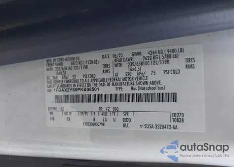 2023 Ford Transit-350 Passenger Van Xlt from USA, damaged, VIN 1FBAX2Y80PKB08501